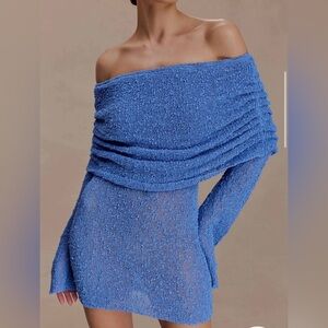 Meshki Off Shoulder Blue Mini Dress